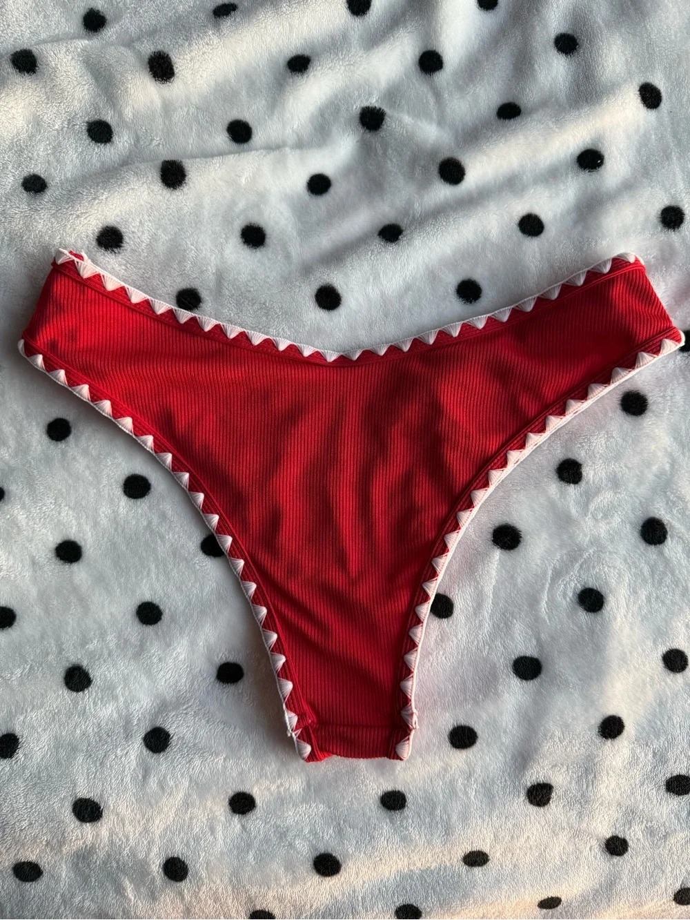 SHEIN Red and White Scalloped Triangle Bikini + Bottoms